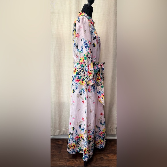 Boden Clara Linen Maxi Shirt Dress Cluster Floral Print Sz 8 Boho Chic Spring - Picture 5 of 16